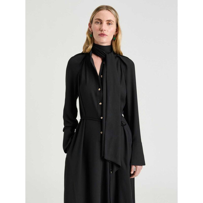 Veronika Maine Satin Back Crepe Tie Neck Shirtdress image number 3